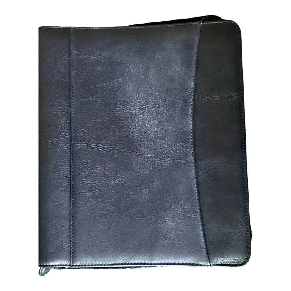 Franklin Covey 7-Ring Black Leather Front Binder Zip Around Planner Organizer